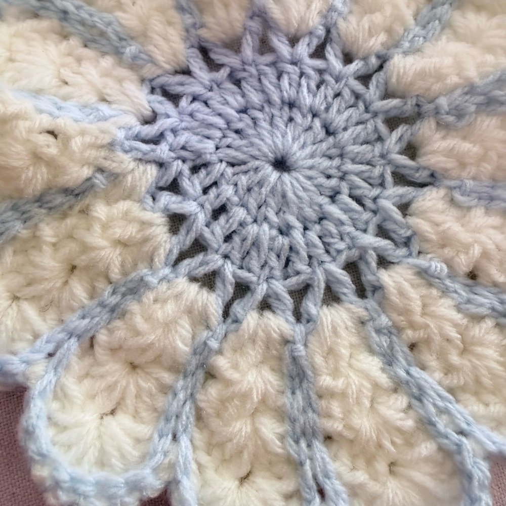 Handmade Crochet Flower Doily – Blue& white Floral Decor – 7x7 Inches - Picture 5 of 6